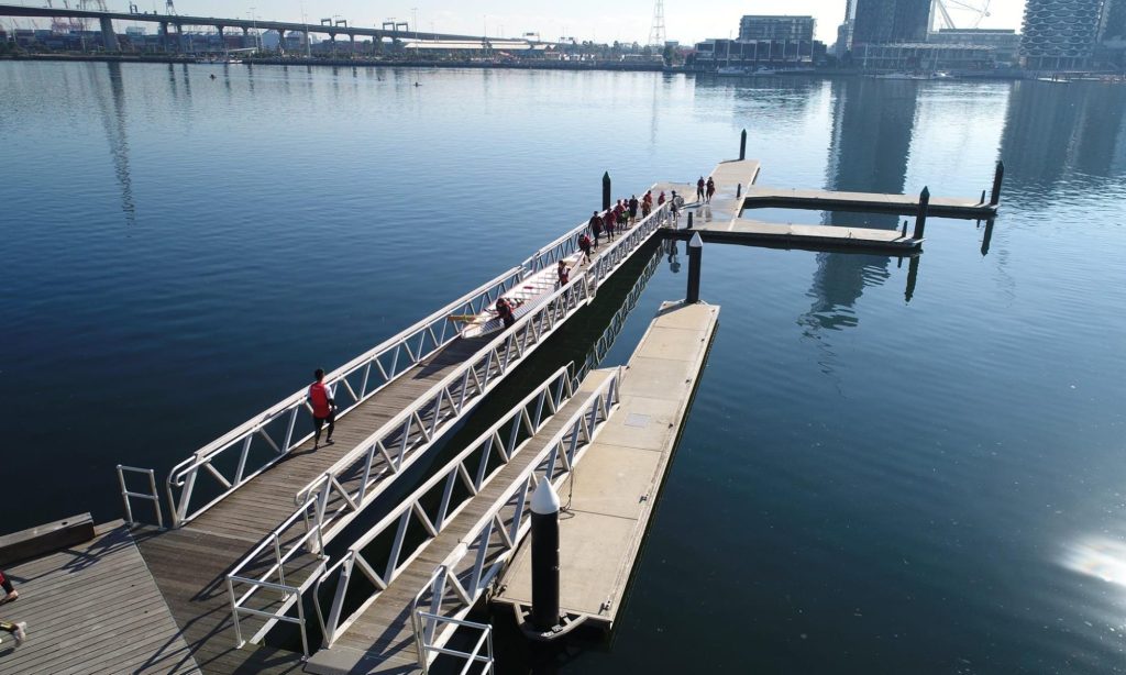 Dockland boating pontoon with dragon boaters